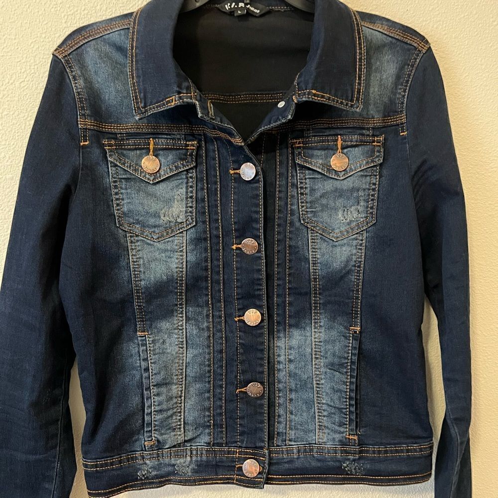 V.I.P Jeans Navy blue back cut Women Denim jacket size L - Picture 2 of 9